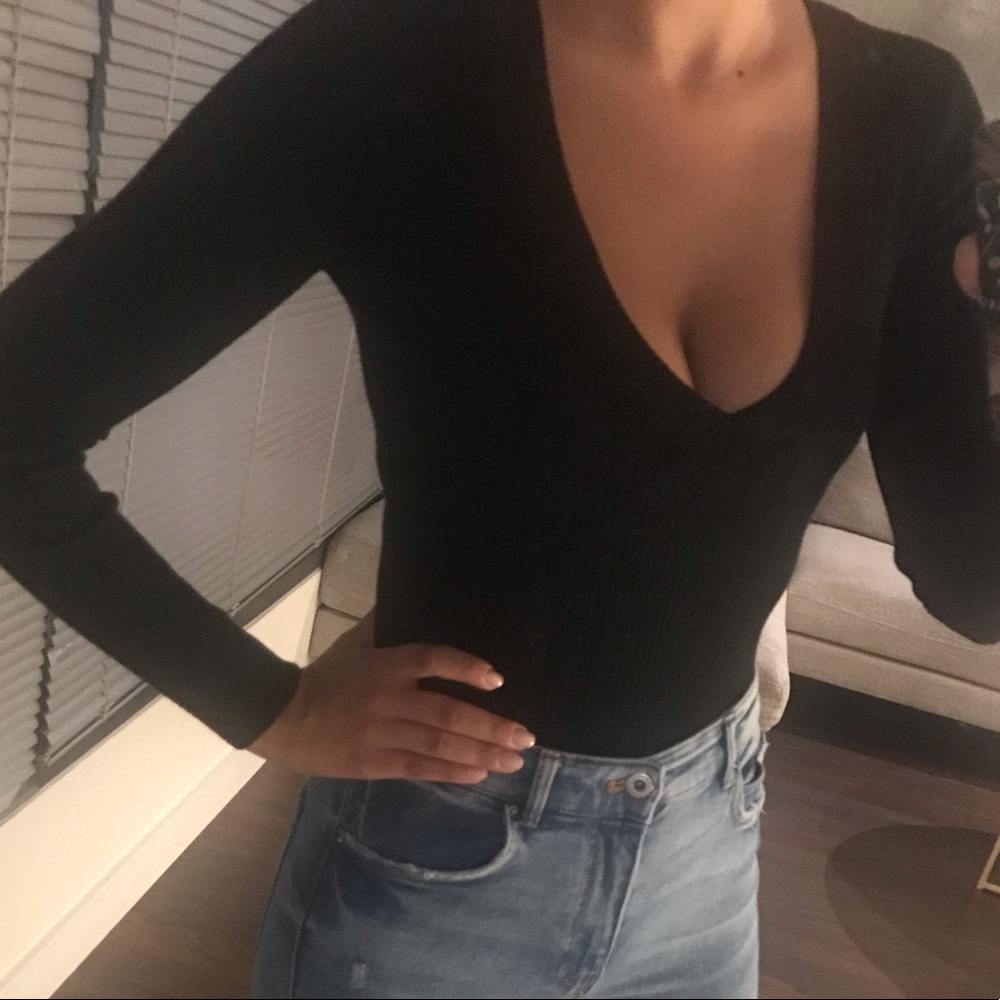 Misguided Ribbed Long Sleeve Fitted Top/Sweater